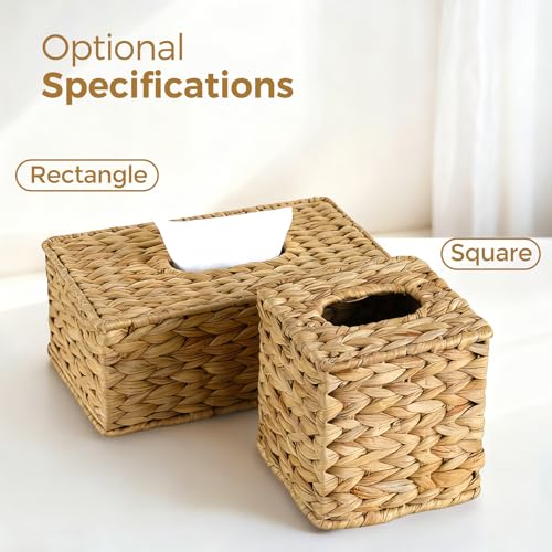 Wicker Tissue Box Cover, Rattan Tissue Box Holder Square | Boho Decorative Woven Water Hyacinth Cube Tissue Holders for Bathroom Living Room Kitchen