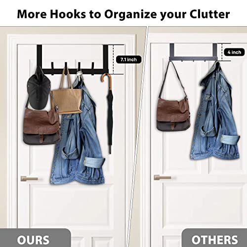 Optish Over The Door Hooks, Door Hanger Hooks for Hanging, Over The Doors Towel Racks for Bathroom with 12 Coat Hook, Coat Rack Bathroom Accessories（2 Pack, Black）