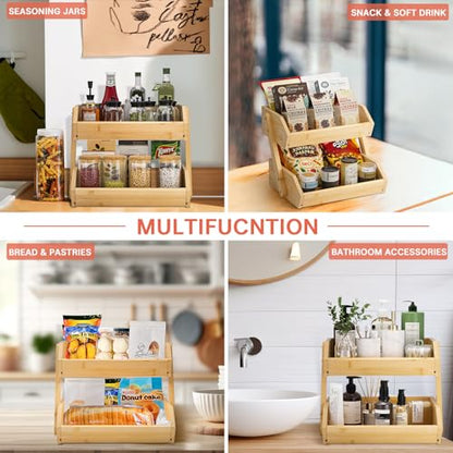 G.a HOMEFAVOR 2-Tier Bamboo Fruit Basket for Kitchen Counter, Self-assembly | Large Fruit Bowl, Vegetable Storage Stand for Fruit Shop, 15 mm Thickness