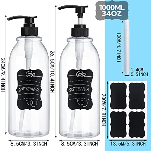 2 Pack 34 oz Clear Plastic Pump Bottles Dispenser Lotion Liquid Hand Empty Shampoo and Conditioner Dispenser Bathroom Kitchen Refillable Shampoo Container with Label Pen