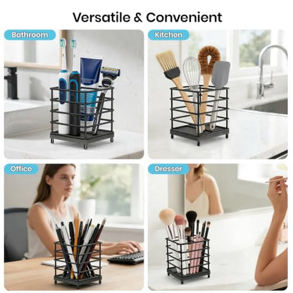 BOTEMY Toothbrush Holders with Quick Drying Mat—Black Toothbrush and Toothpaste Holder for Bathroom—Upgrade 3 Slots Openwork Design Bathroom Counter Organizer for Electric Toothbrush,Razor,Toothpaste