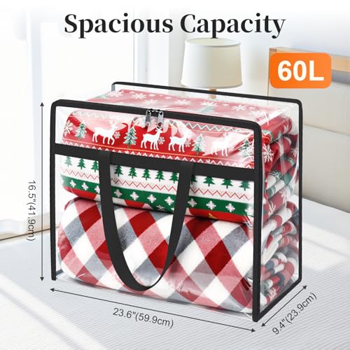 SpaceTrove Clear Storage Bags, 4-Pack Under Bed and Closet Organizers 60L | Clear PVC bags with zippers and handles, foldable waterproof moving bags store comforters, blankets, bedding, clothes and toy