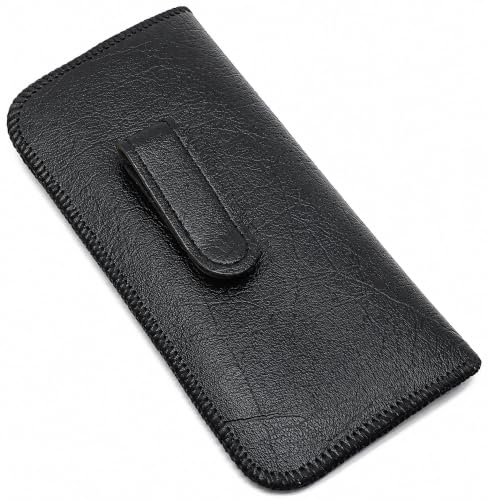 Calabria Soft Slip-In Glasses Case Pocket Metal Clip Black (3 Pack) for Men/Women Synthetic Leather Felt Lining 6.5"x3"