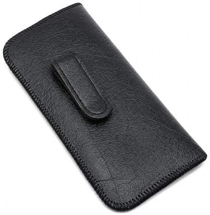 Calabria Soft Slip-In Glasses Case Pocket Metal Clip Black (3 Pack) for Men/Women Synthetic Leather Felt Lining 6.5"x3"