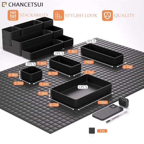 Black Bathroom Drawer Organizer Trays: 9 PC Stackable Desk Organizers Bin | vanity office kitchen modern shallow containers modular storage