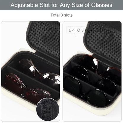 Bukere Travel Sunglasses Organizer Case, PU Leather Adjustable Slots for Multiple Glasses, Hard Eyewear Box for Men Women
