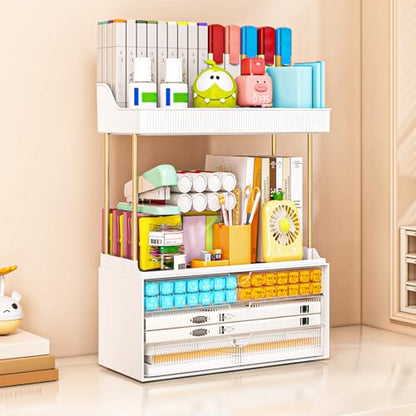 3-Drawer 2-Tier Acrylic Makeup & Bathroom Vanity Organizer | Clear,3 smooth drawers, 2 open shelves, dustproof, wipe clean, for large skincare, perfumes, lipsticks, dresser, counter