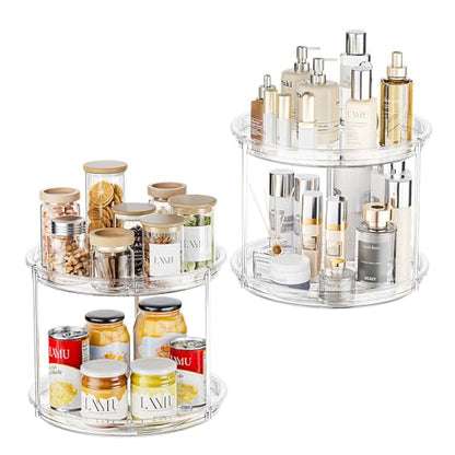 LAMU 2 Tier Lazy Susan Turntable Organizer for Cabinet, 9'' Rotating Spice Rack for Kitchen, Pantry, Countertop, Bathroom, Vanity, Under Sink, Medicine Cabinet Organizer, 2 Pack