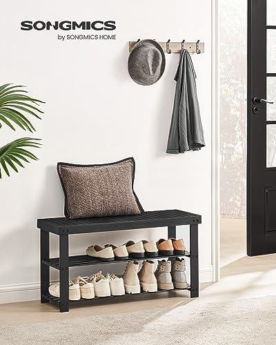 SONGMICS Shoe Rack Bench, 3-Tier Bamboo Shoe Storage Organizer, Entryway Bench, Holds Up to 286 lb, 11.3 x 35.4 x 17.8 Inches, for Entryway Bathroom Bedroom, Ink Black ULBS90B33