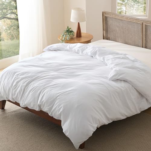 Bedsure Prewashed Duvet Cover Only, Cotton-Like Feel, White, Queen | 1 Duvet Cover, No Pillow Shams, Ultra Soft, Relaxed Texture, Zipper Closure, 8 Corner Ties, Year-Round, OEKO-TEX, Easy Care