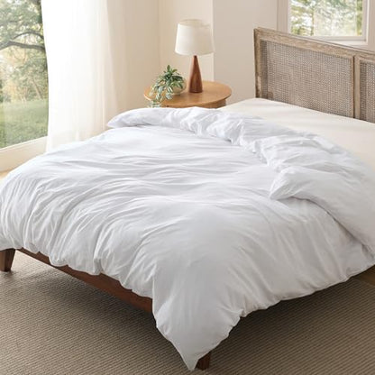 Bedsure Prewashed Duvet Cover Only, Cotton-Like Feel, White, Queen | 1 Duvet Cover, No Pillow Shams, Ultra Soft, Relaxed Texture, Zipper Closure, 8 Corner Ties, Year-Round, OEKO-TEX, Easy Care