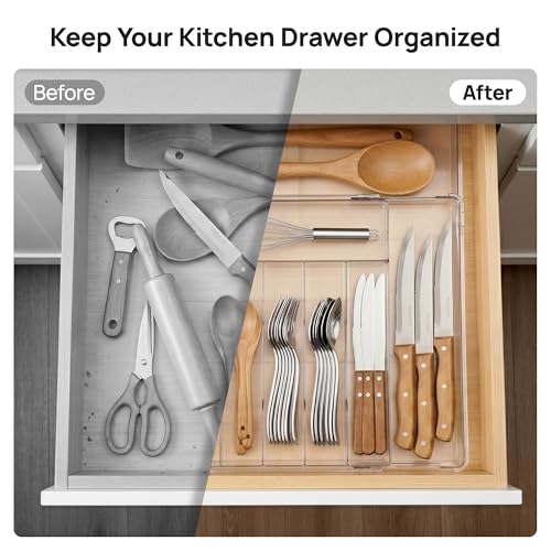 Vtopmart Expandable Silverware Organizer, Kitchen Drawer Tray, 6-9 Slots | Adjustable Flatware Organizer Expands to Fit Drawers, Organize Spoons, Forks, Knives and Kitchen Utensils with Easy Access