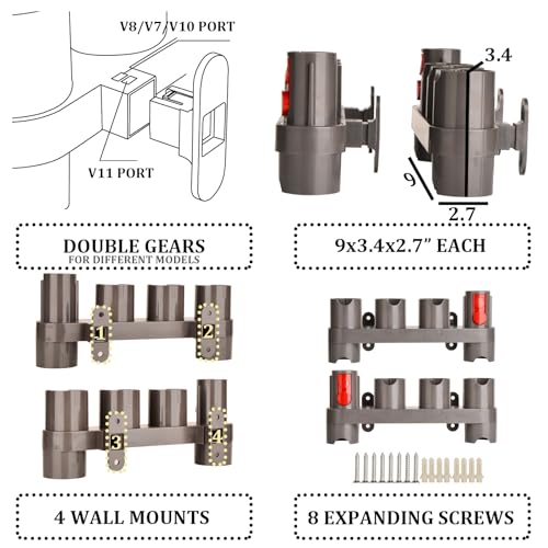Attachments Mount Holders Compatible with Dyson Ge... (Gray | Plastic)