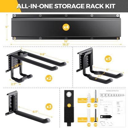 LBT 66" Garage Tool Organizer Wall Mount - 720lbs Garden Tool Organizer | Anti-Rust, Adjustable Hooks, Sheds Garden Tool Organizer Black, Gifts For Men Dad Husband