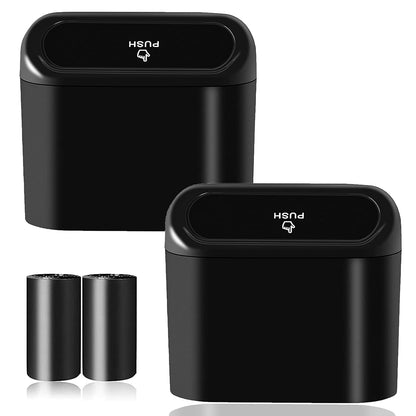 Car Trash Can Bin with Lid - 2 Packs Universal Black Vehicle Mini Leakproof Garbage Can Bin with 40pcs Trash Bags Car Organizers and Storage for Front Back Seat Accessories for Auto Office Home