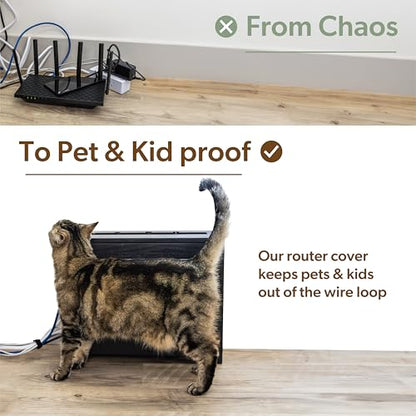WiFi Router Storage Cabinet Router Box Hider WiFi Box Hider Shelf Cover | Deluxe • Pine Wood • Pine Finish • Seamless Side Panel Design • Fits Routers Up To 11" • Wall Mount Or Desktop Placement