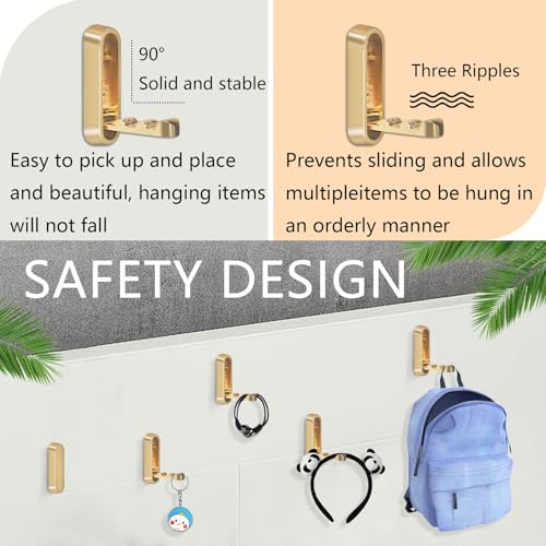 4PCS Foldable Wall Hooks, Heavy Duty Zinc Alloy Flip-Down Coat Hooks with Screw Mount, Holds up to 44 Lbs, Space-Saving Folding Wall Hangers for Bathroom, Closet, Bedroom, Entryway (Gold)