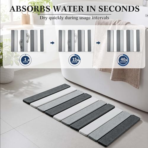 Stone Bath Mats for Bathroom, 23.6 x 15.3 Inch Foldable Super Absorbent Diatomaceous Earth Bath Mat, Non Slip Quick Drying Bathroom Shower Rugs, Easy to Clean and Storage(Square Edge)