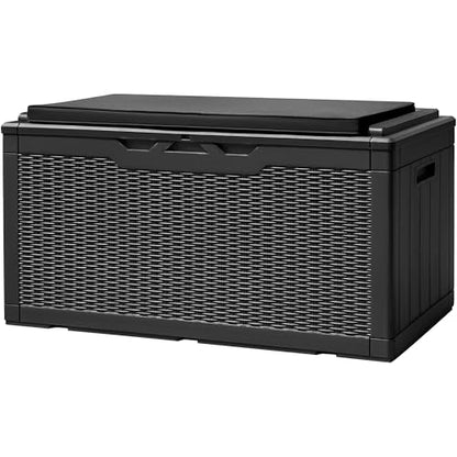 Devoko 100 Gallon Deck Box Waterproof Outdoor Storage Box with Cushion | Resin Large Outdoor Storage Bench Cabinet Lockable for Outside, Patio Furniture, Garden Tools