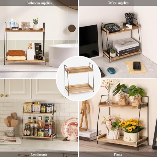ANBOXIT Countertop Coffee Station Organizer, 2 Tier Wooden Shelf | for Coffee Bar Accessories, Condiment Storage Caddy for Kitchen, Home, Office - Brown