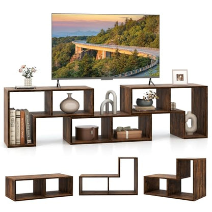 Giantex Free-Combination TV Stand for Bedroom - Entertainment Center for 50 55 60 65 Inch TV, 3-Piece Media Console Table with Storage Cubes, Deformable Open Storage Bookcase Shelf (Brown)