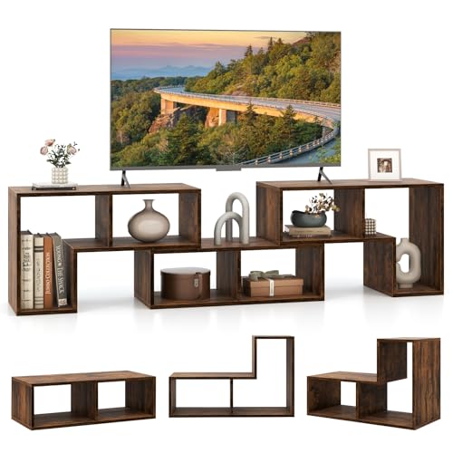 Giantex Free-Combination TV Stand for Bedroom - Entertainment Center for 50 55 60 65 Inch TV, 3-Piece Media Console Table with Storage Cubes, Deformable Open Storage Bookcase Shelf (Brown)