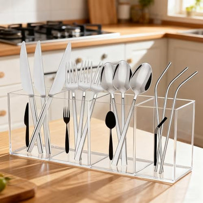 4 Section Acrylic Cutlery Storage Organizer Bin wi... (Clear | Acrylic)