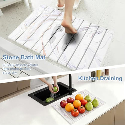 Dish Drying Mat, Stone Drying Mat for Kitchen Counter, Stone Bath Mat,White | Water Absorbing Diatomaceous Earth Drying Stone for Kitchen Counter, Bath Stone Mat, Kitchen Dish Drying Stone Mat, 24"×16"