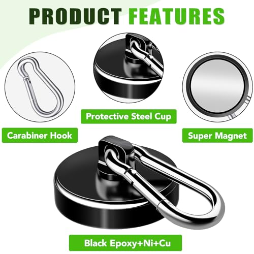Carabiner Magnetic Hooks, 110LBS Strong Magnets, Black, 12 Pack | Magnetic Hooks Heavy Duty with Swivel Carabiner Hook, Great for Hanging for Cruise, Garage, Kitchen, Refrigerator, Locker