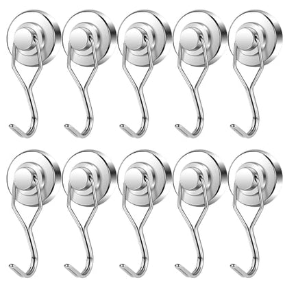 Magnetic Hooks 80LBS Swivel Swing Magnet Hooks Heavy Duty 10 Pack | Strong Neodymium Magnetic Hook for Cruise Cabins Refrigerator Hanging Garage Workshop Office and Kitchen Silver
