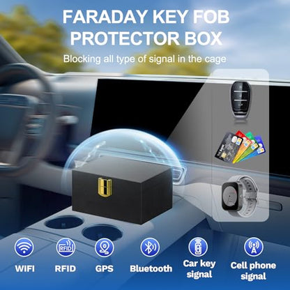 Samfolk Faraday Box with Faraday Bags for Car Keys, Car Key Signal Blocking Box, Keyless Entry Car Key Safe Protector Anti-Theft Shielding Cage (Small)
