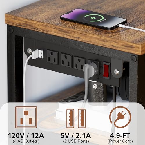 TV Stand with Mount, Entertainment Center for 55 60 65 inch, Brown | TV Console with Drawers & Led Lights, AC Outlets & USB Ports, For Living Room, Bedroom, Height Adjustable, Swivel TV Cabinet