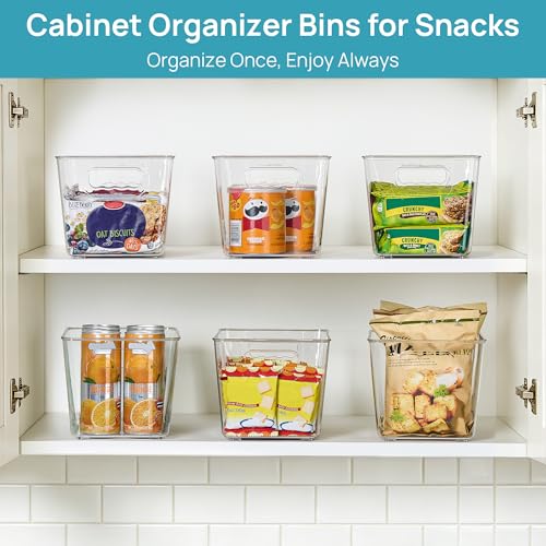 Vtopmart 6 Pack Clear Storage Bins, Pantry Cabinet Organizer Bins, Medium | Plastic Pantry Storage Bins with Handle, Storage Containers for Fridge, Cabinet, Kitchen, Countertops, Cupboard, Freezer