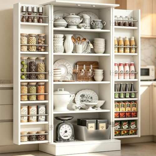 47" Kitchen Pantry Cabinet with Doors and Adjustab... (White. | Engineered Wood)