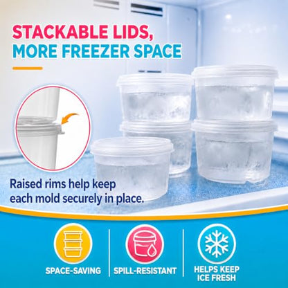 6 Pack Hawaiian Shaved Ice Mold Party Set with Lids, Up Your Game For Much More Snow Cone Treats, BPA-Free Cups Two Bonus Lids, Easy Stackable Freezing, Compatible with S900A, S777 & Others