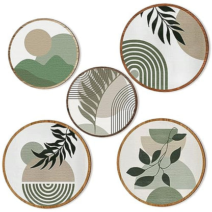 Qunclay 5 Pcs Wall Art Decor Wooden Living Room Wall Decor Bohemian Hanging Farmhouse Geometric 10'' and 8'' Aesthetic Wood Minimalist Posters for Bedroom(Greenery)