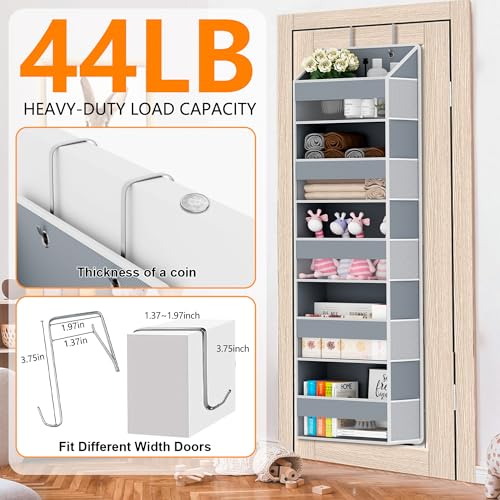 Over The Door Organizer - Over Door Storage Organizer with 5 Large Pockets & 10 Mesh Side Compartments - Heavy-Duty Hanging Storage for Bathroom, Bedroom & Closet - Baby Room Organize - Grey