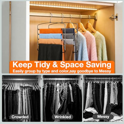 Korpai 3-Pack Pants Hangers Space-Saving Multi-Layer,150° Rotate Metal Swing Arm Non Slip Rubber Coating,Closet Organizers and Storage 360 Swivel Top Hook for Jeans,Trouser,Slacks,Skirt,Scarfs,Towels