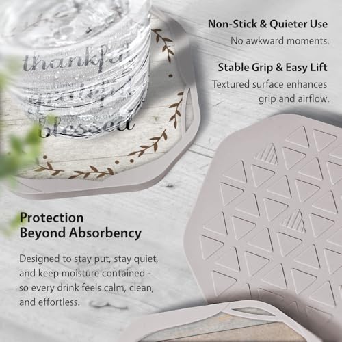 Absorbent Felt & Silicone Coasters Set of 6 with H... (6 Count | 06. Sweet Home | Felt, Silicone)
