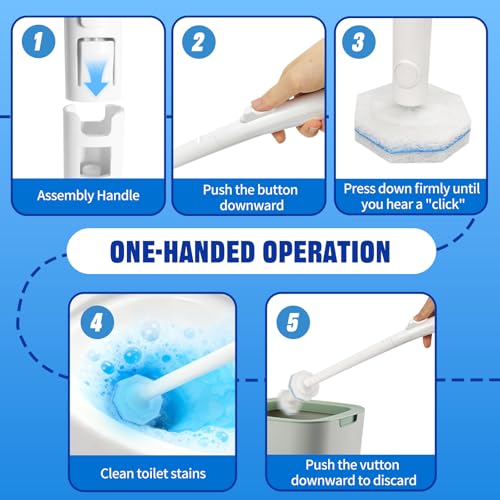 Disposable Toilet Brush & Holder Set with 50 Toilet Bowl Refills for Clorox | Wall Mounted Disposable Toilet Bowl Kit, for Bathroom, Sink & Bathtub, Touchless Toilet Cleaning System