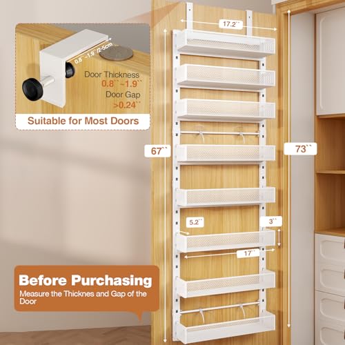 Pantry Door Organizers and Storage, 8-Tier Large Metal Heavy-Duty Frame Over the Door Spice Rack, 2 in 1 Wall-Mounted or Hanging shelf for Kitchen, Bathroom, Laundry Room, Bedroom, Closet &Nursery