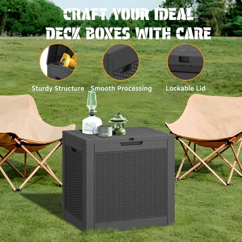 30 Gallon Outdoor Storage Box Waterproof, Outside Package Delivery Deck Boxes with Lockable Lid, Backyard Storage Bin For Garden Tools, Patio Cushions Accessories, Black