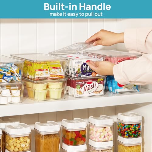 Vtopmart 8pcs Clear Stackable Storage Bins with Lids | BPA-free food-grade PET, Stackable with Lids Included, Easy to Move, For Fridge Freezer Pantry Cabinet Kitchen Organization