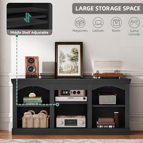 YITAHOME Farmhouse TV Stand with Adjustable Shelf for Living Room, Black | Entertainment Center with Adjustable Shelf, for 65 Inch TVs, for Living Room, Large Console Design, Farmhouse Style