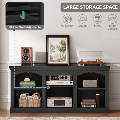 YITAHOME Farmhouse TV Stand with Adjustable Shelf for Living Room, Black | Entertainment Center with Adjustable Shelf, for 65 Inch TVs, for Living Room, Large Console Design, Farmhouse Style