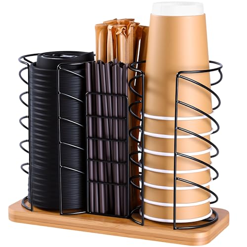 Coffee Station Organizer for Countertop, Cup and L... (Black | Wood)