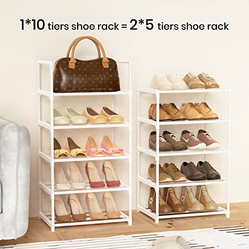 Metal Shoe Rack Organizer 10 Tiers, 20-24 Pairs Narrow Tall Shoe Racks for Closets Entryway - Vertical Boots Organizer Storage - Sturdy Shoe Shelf Cabinet White