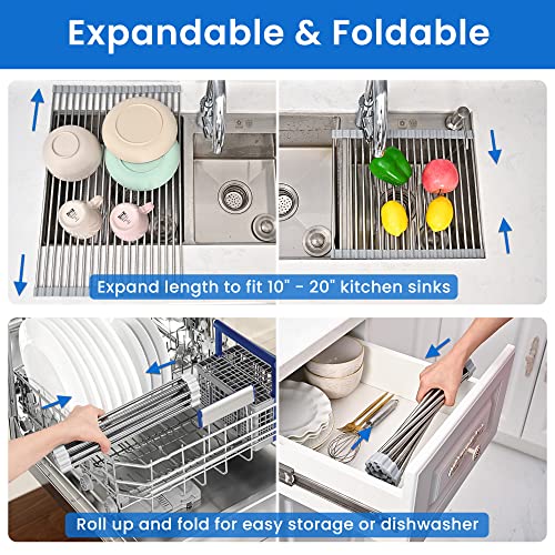 Roll Up Dish Drying Rack Over the Sink 12.5"-21.6"... (Gray)