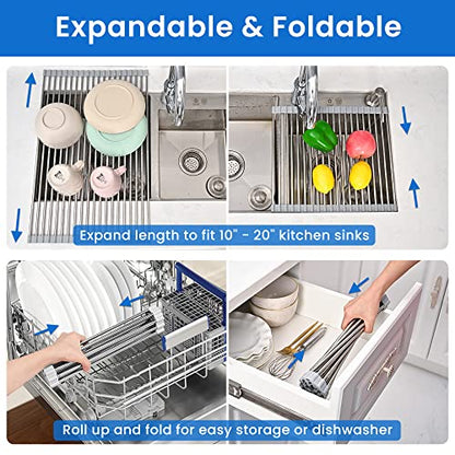Roll Up Dish Drying Rack Over the Sink 12.5"-21.6"... (Gray)