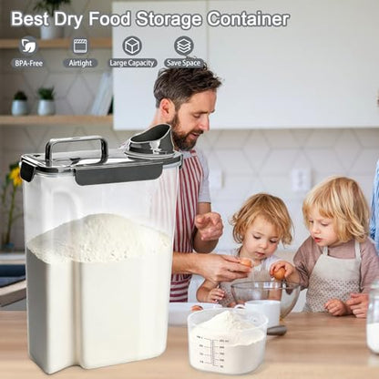 Rice Storage Containers, 20 LB Rice dispenser with Pouring Spout Large Bin for Flour, Pasta, Grain and Baking, Pet Dog Cat Bird Food Container Grey